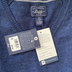 NWT Men's G.H. Bass & Co. Navy Blue V-Neck Lightweight Merino Wool Sweater XXL